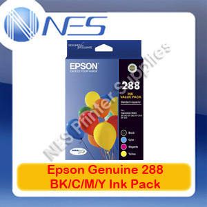 Epson Genuine #288 BK/C/M/Y (Set of 4) Color Ink Pack for XP-440/XP-344/XP-340 [T305692]